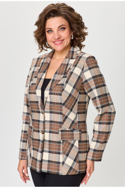 Жакет БелЭльСтиль 412-3 03 22 коричнево-бежевая клетка - фото 1