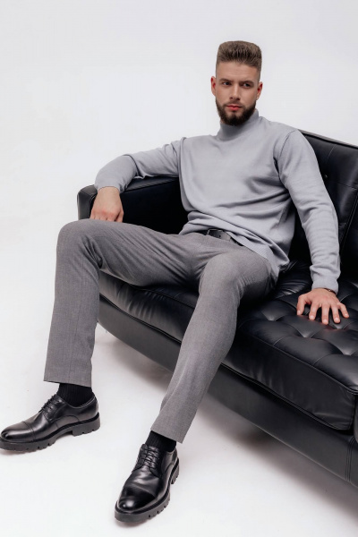 Демисезонный вязаный свитер с двойным воротником стойкой Полесье С3012-15 5С1749-Д43 170,176 серый - фото 2