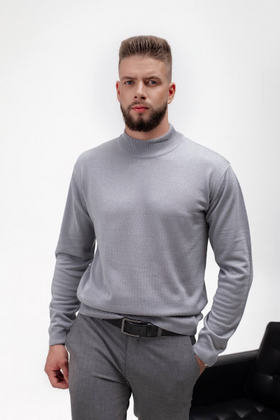 Демисезонный вязаный свитер с двойным воротником стойкой Полесье С3012-15 5С1749-Д43 170,176 серый - фото 1