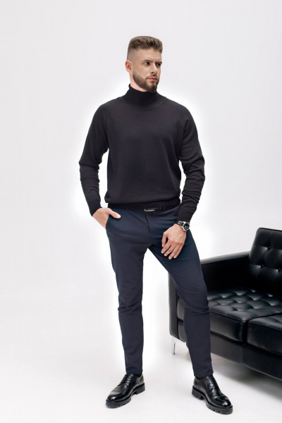 Мужской свитер прямой реглан с отложным воротником Полесье С3070-17 7С1581-Д43 170,176 глубокий_черный - фото 2