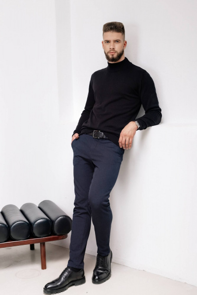 Демисезонный вязаный свитер с двойной стойкой и прямым силуэтом Полесье С3157-23 3С3214-Д43 170,176 глубокий_черный - фото 2