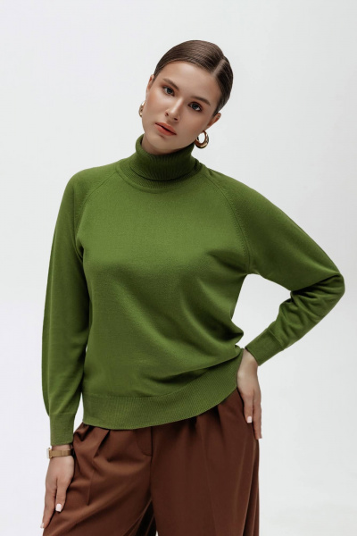 Демисезонный трикотажный зеленый свитер с высоким воротником Полесье С3433-17 7С1582-Д43 170,176 васаби - фото 3