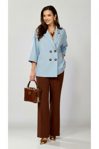Брюки, жакет ZigzagStyle 630 голубой+коричневый - фото 1
