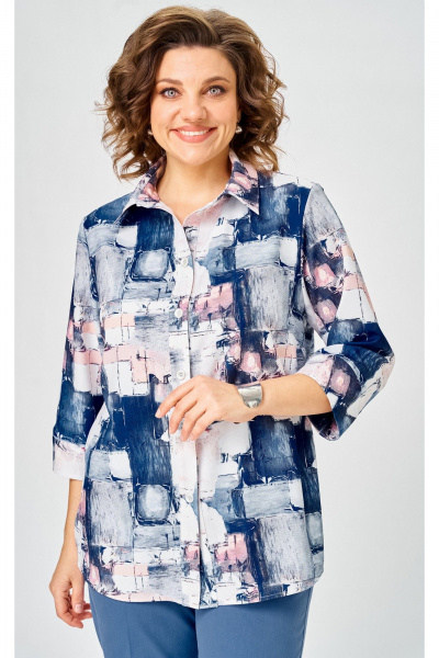 Блуза БелЭльСтиль 877-3 26 22 синий дизайн - фото 1