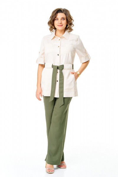 Брюки, жакет VI ORO VR-1265 молоко-олива - фото 15