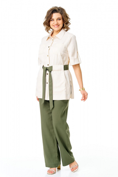 Брюки, жакет VI ORO VR-1265 молоко-олива - фото 6