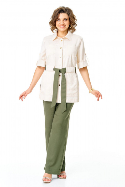 Брюки, жакет VI ORO VR-1265 молоко-олива - фото 2