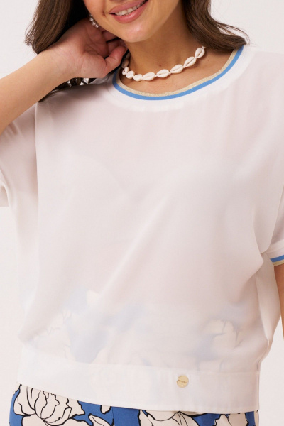 Блуза белая летняя свободная на каждый день из ткани Панда 149640w молочный - фото 4