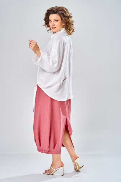 Платье, рубашка Диомант 2036 коралл/белый - фото 10