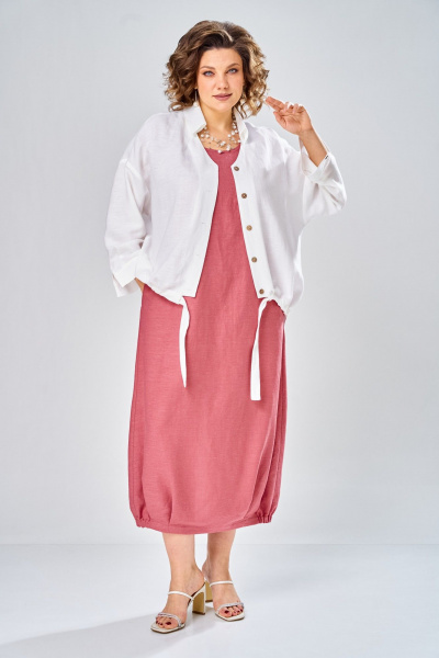Платье, рубашка Диомант 2036 коралл/белый - фото 8