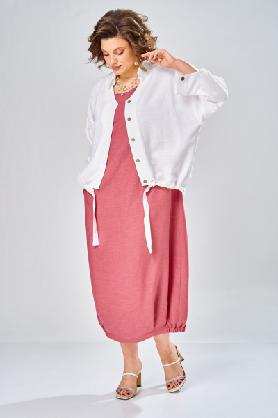 Платье, рубашка Диомант 2036 коралл/белый - фото 2