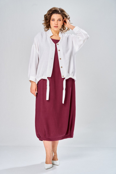 Платье, рубашка Диомант 2036 бордо/белый - фото 1