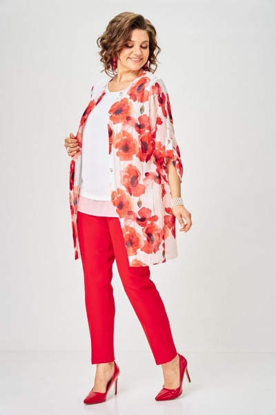 Брюки, кардиган, топ Svetlana-Style 2320 красный_цветы - фото 9