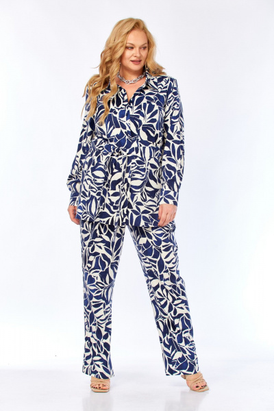 Блуза, брюки Элль-стиль 2299/1 синий_молочный_принт - фото 11