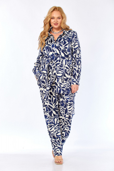 Блуза, брюки Элль-стиль 2299/1 синий_молочный_принт - фото 9