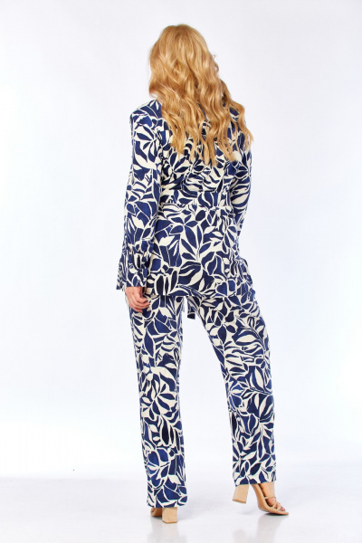 Блуза, брюки Элль-стиль 2299/1 синий_молочный_принт - фото 6