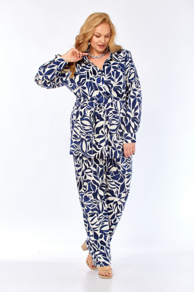 Блуза, брюки Элль-стиль 2299/1 синий_молочный_принт - фото 5