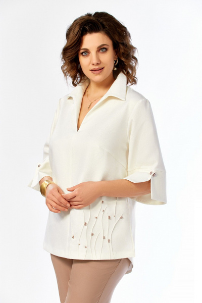 Блуза, брюки Ольга Стиль С-987 молочно-коричневый - фото 5