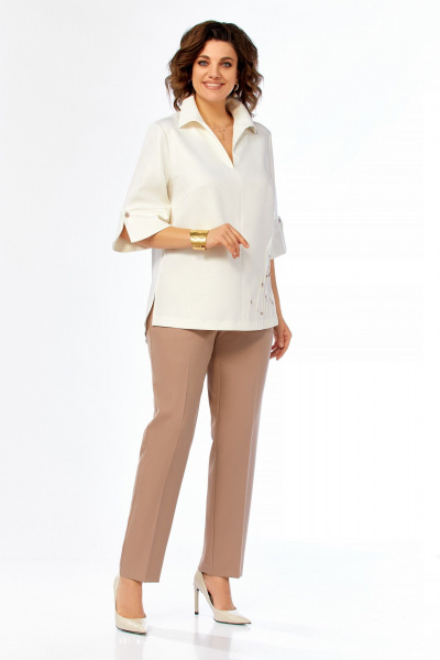 Блуза, брюки Ольга Стиль С-987 молочно-коричневый - фото 1