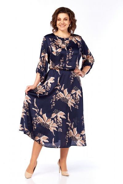 Платье Элль-стиль 2457 темно-синий_кофе_принт - фото 12