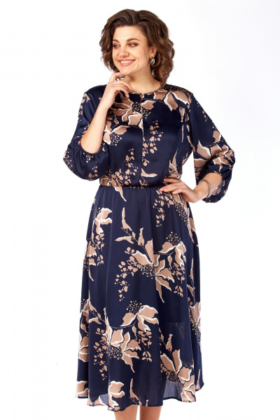 Платье Элль-стиль 2457 темно-синий_кофе_принт - фото 4