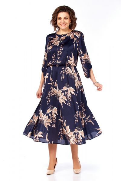 Платье Элль-стиль 2457 темно-синий_кофе_принт - фото 2