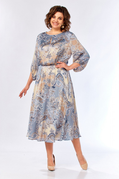 Платье Элль-стиль 2457/1 бежево-голубое - фото 13