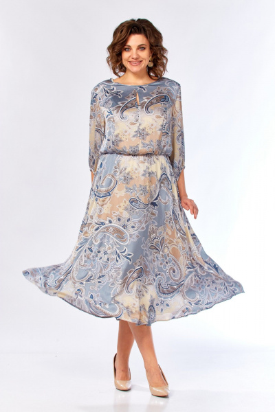 Платье Элль-стиль 2457/1 бежево-голубое - фото 12