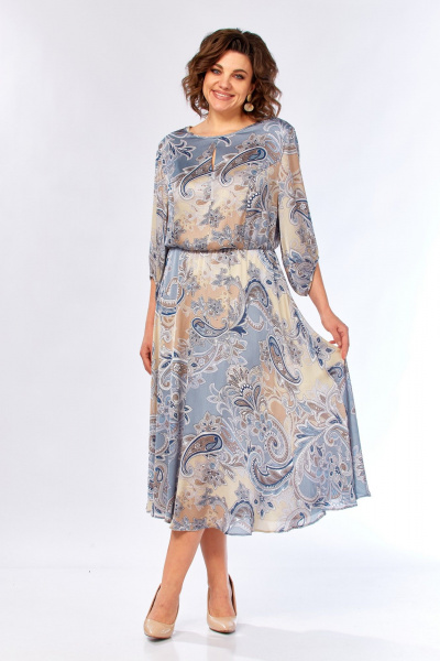 Платье Элль-стиль 2457/1 бежево-голубое - фото 11