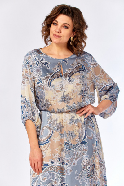 Платье Элль-стиль 2457/1 бежево-голубое - фото 3