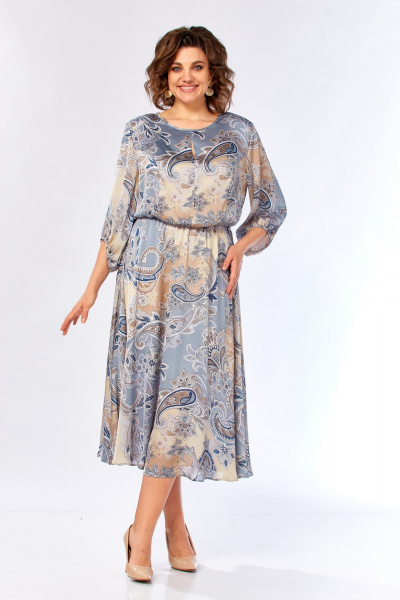 Платье Элль-стиль 2457/1 бежево-голубое - фото 1