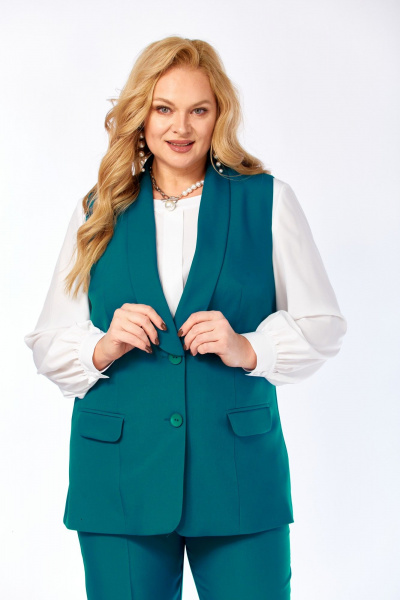 Блуза, брюки, жилет Элль-стиль 2132/8 морская_волна - фото 8