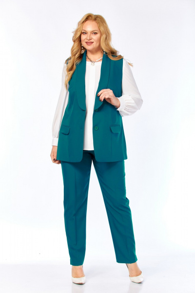 Блуза, брюки, жилет Элль-стиль 2132/8 морская_волна - фото 3