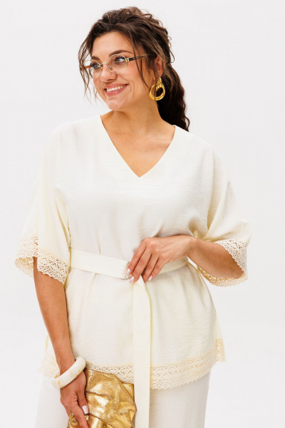 Блуза, брюки Anelli 1607 ванильный-пломбир - фото 3