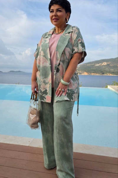 Блуза, брюки, жакет Vittoria Queen 27913 зеленый-меланж - фото 10