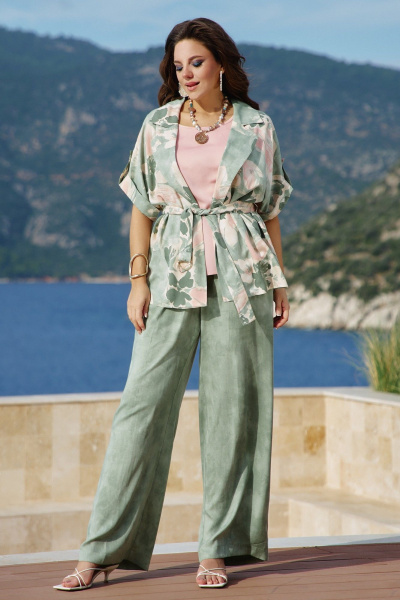 Блуза, брюки, жакет Vittoria Queen 27913 зеленый-меланж - фото 1