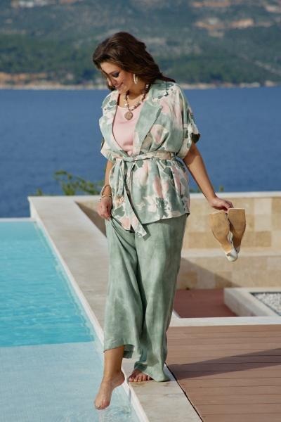 Блуза, брюки, жакет Vittoria Queen 27913 зеленый-меланж - фото 9