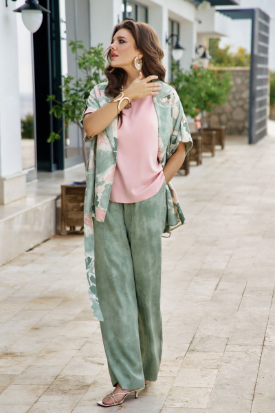 Блуза, брюки, жакет Vittoria Queen 27913 зеленый-меланж - фото 3