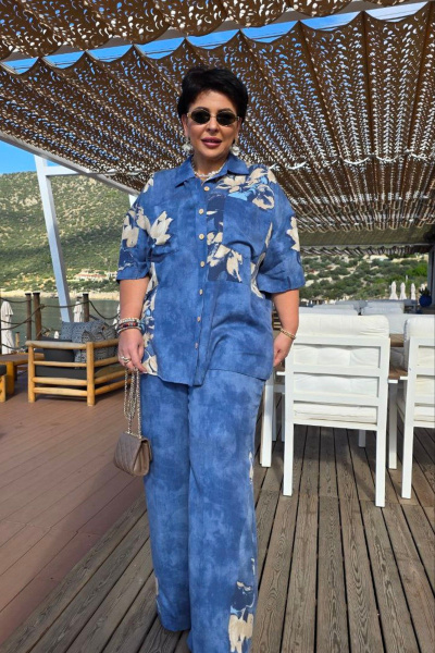 Блуза, брюки Vittoria Queen 28843 синий-меланж - фото 9