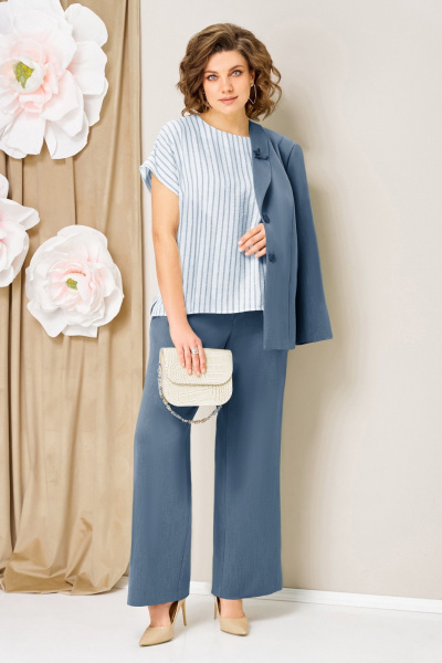 Блуза, брюки, жакет VOLNA 1462 голубой-джинс - фото 3