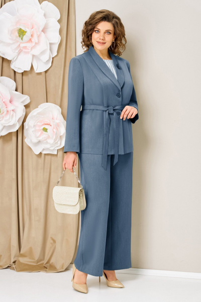 Блуза, брюки, жакет VOLNA 1462 голубой-джинс - фото 2