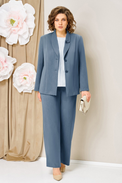 Блуза, брюки, жакет VOLNA 1462 голубой-джинс - фото 1