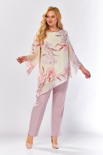 Блуза, брюки Элль-стиль 2459 пудрово-бежевый - фото 14