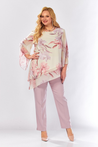 Блуза, брюки Элль-стиль 2459 пудрово-бежевый - фото 12