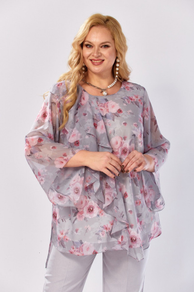 Блуза, брюки Элль-стиль 2460 серый_розовый_принт - фото 14