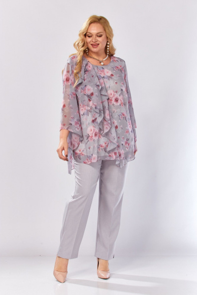 Блуза, брюки Элль-стиль 2460 серый_розовый_принт - фото 13