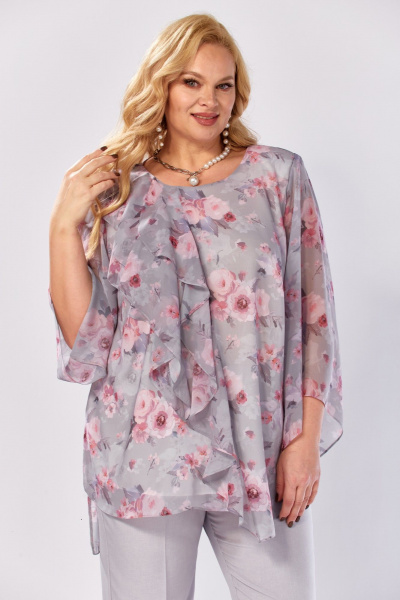 Блуза, брюки Элль-стиль 2460 серый_розовый_принт - фото 10
