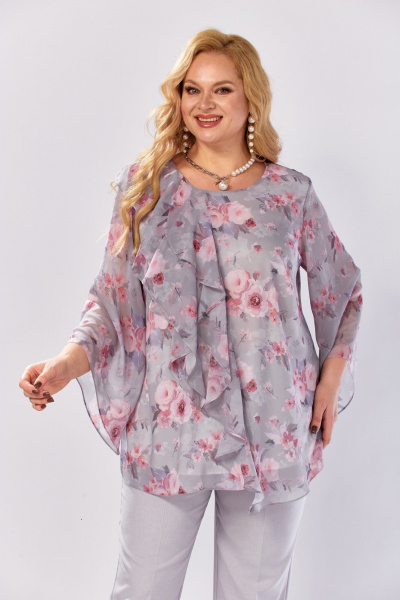 Блуза Элль-стиль 2460а серый_розовый_ринт - фото 11