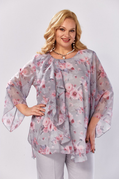 Блуза Элль-стиль 2460а серый_розовый_ринт - фото 5