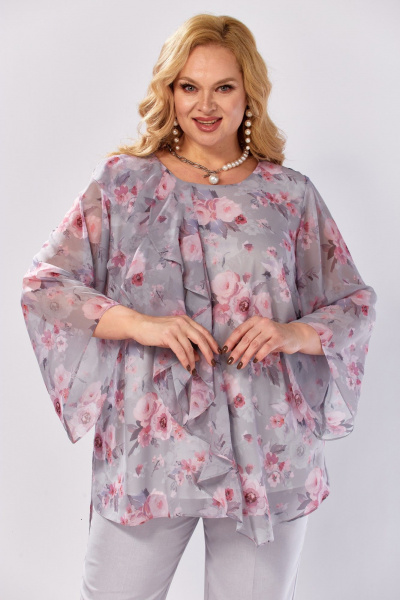 Блуза Элль-стиль 2460а серый_розовый_ринт - фото 4